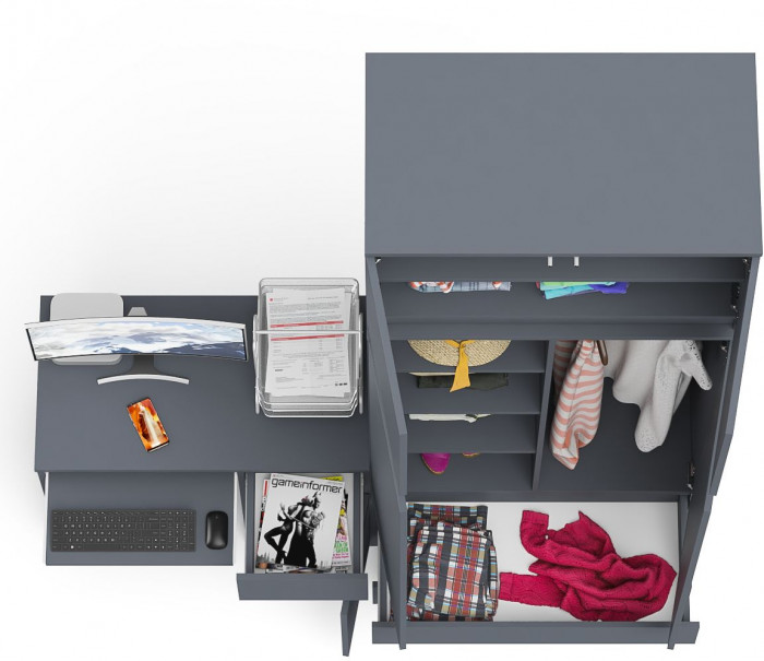 Мори компьютерный стол МС-1 правый + Шкаф МШ900.1 + Антресоль МА900.1, графит