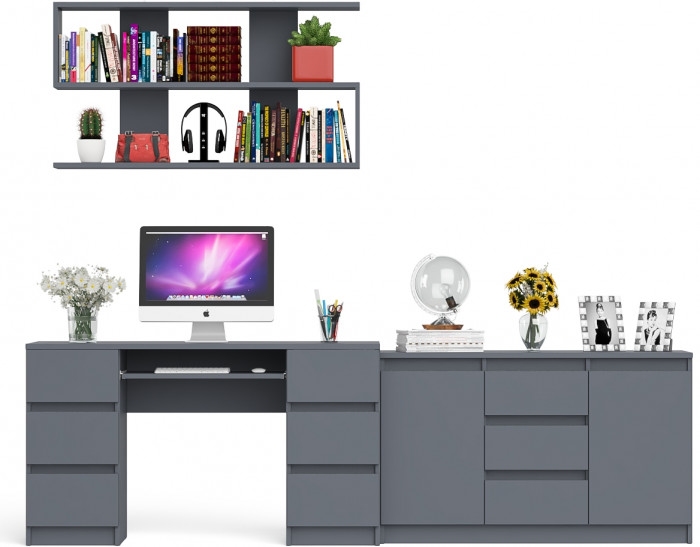 Мори компьютерный стол МС-2 + Комод МК1200.3 + Полка 1200, графит