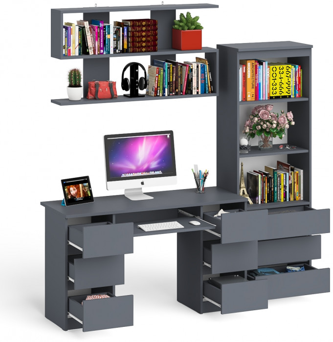 Мори компьютерный стол МС-2 + Стеллаж МСТ600.3 + Полка 1200, графит