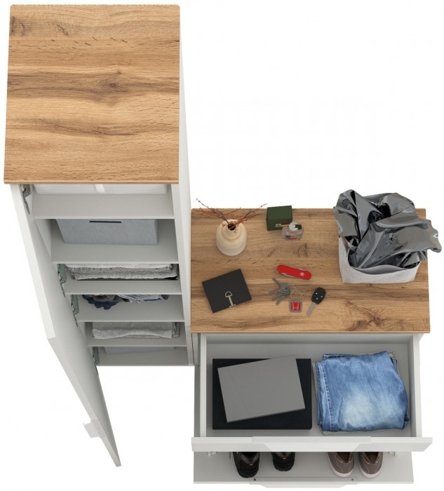 Октава Прихожая 13, белый шагрень/дуб крафт золотой/фасады МДФ белый шагрень