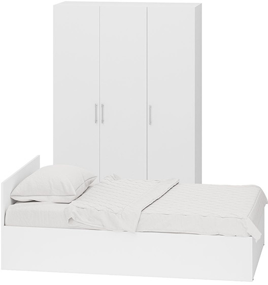 Спальня Стандарт 1-1200, цвет белый, ШхГхВ 123,5х203,5х70 + 135х52х200 см., сп.м. 1200х2000 мм., без матраса, основание есть