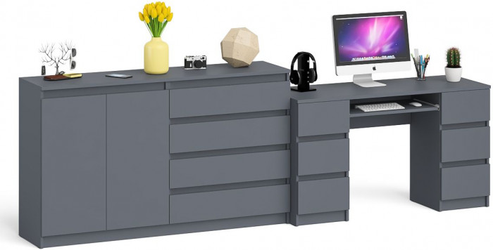Мори компьютерный стол МС-2 + Комод МК1600.1, графит