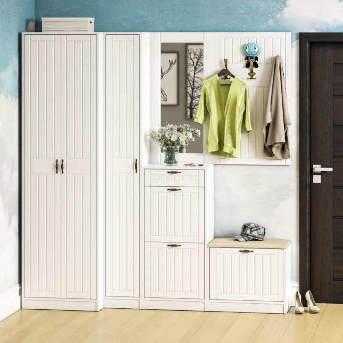 Прихожая П-6 Тумба, цвет белая шагрень/фасады МДФ белое дерево фрезеровка прованс, ШхГхВ 60х35х50 см.