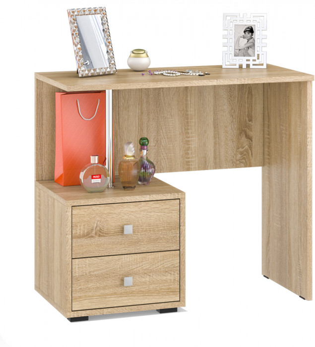 Камелия спальня № 10 Кровать с ящиками 1600 + Две тумбы + Стол косм. + Зеркало + Комод + Шкаф, дуб сонома