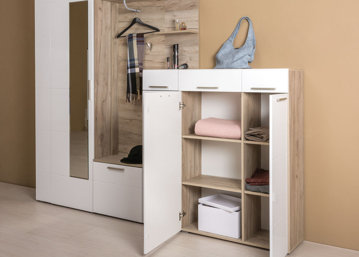 Лайн Прихожая № 05, дуб крафт серый/фасады МДФ белый глянец