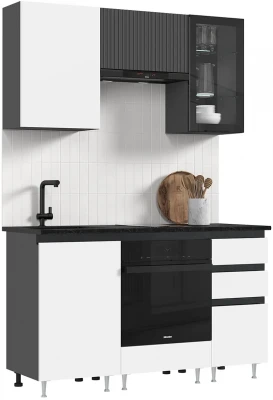 Кухня Техно-6 1,5м Графит/Белый снег софт/Графит софт