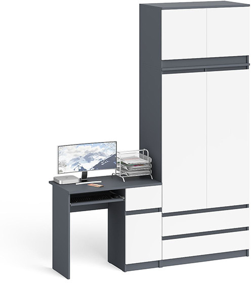 Мори компьютерный стол МС-1 правый + Шкаф МШ900.1 + Антресоль МА900.1, графит/белый