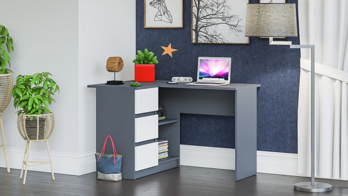 Мори компьютерный стол МС-16 левый, графит/белый