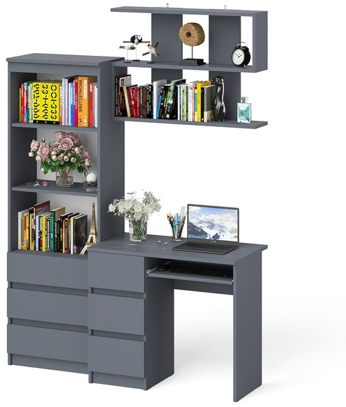 Мори Стол компьютерный МС-6 левый + Стеллаж МСТ600.3 + Полка 900, цвет графит, ШхГхВ 150,4х50х209,6 см., НЕ универсальная сборка