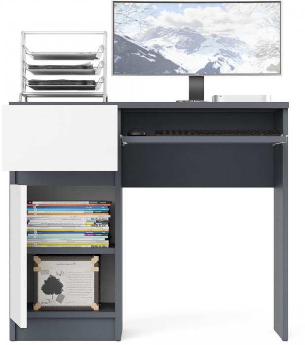 Мори компьютерный стол МС-1 левый, графит/белый