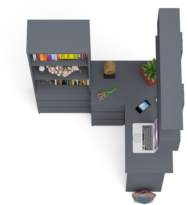 Мори компьютерный стол МС-16 левый + Стеллаж МСТ600.3 + Полка 1200, графит