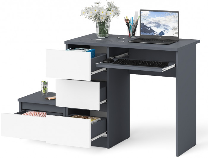 Мори компьютерный стол МС-6 левый + Тумба ТМП400.1, графит/белый