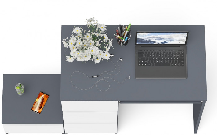 Мори компьютерный стол МС-6 левый + Тумба ТМП400.1, графит/белый