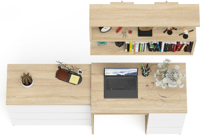Мори Стол компьютерный МС-6 правый + Комод МК800.1 + Полка 900, цвет дуб сонома/белый, ШхГхВ 170,4х50х209,6 см., НЕ универсальная сборка