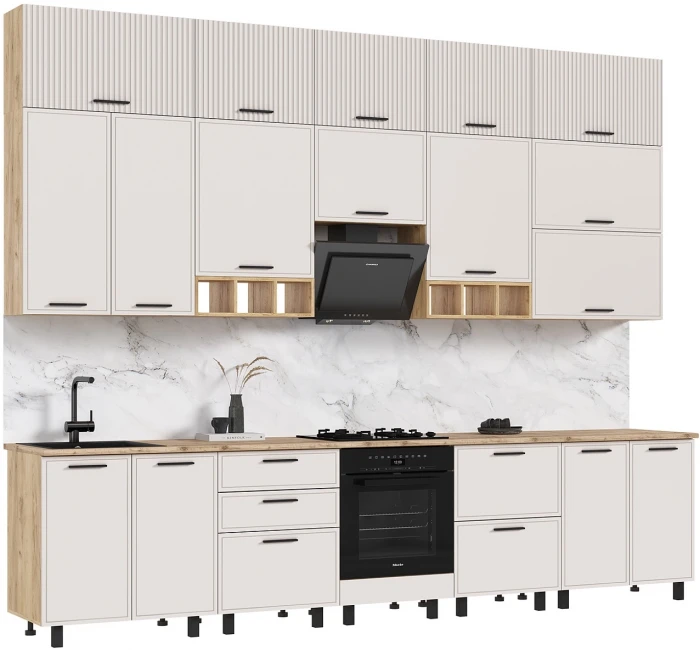 Кухня Бьянка 3,4/1350м, Крафт золотой/Кашемир