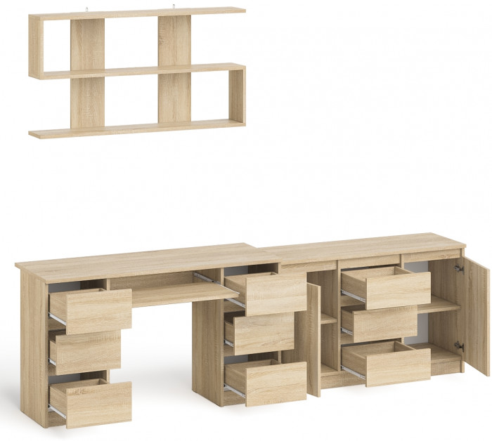 Мори компьютерный стол МС-2 + Комод МК1200.3 + Полка 1200, дуб сонома