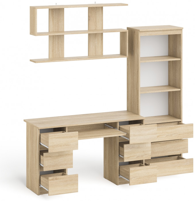 Мори компьютерный стол МС-2 + Стеллаж МСТ600.3 + Полка 1200, дуб сонома