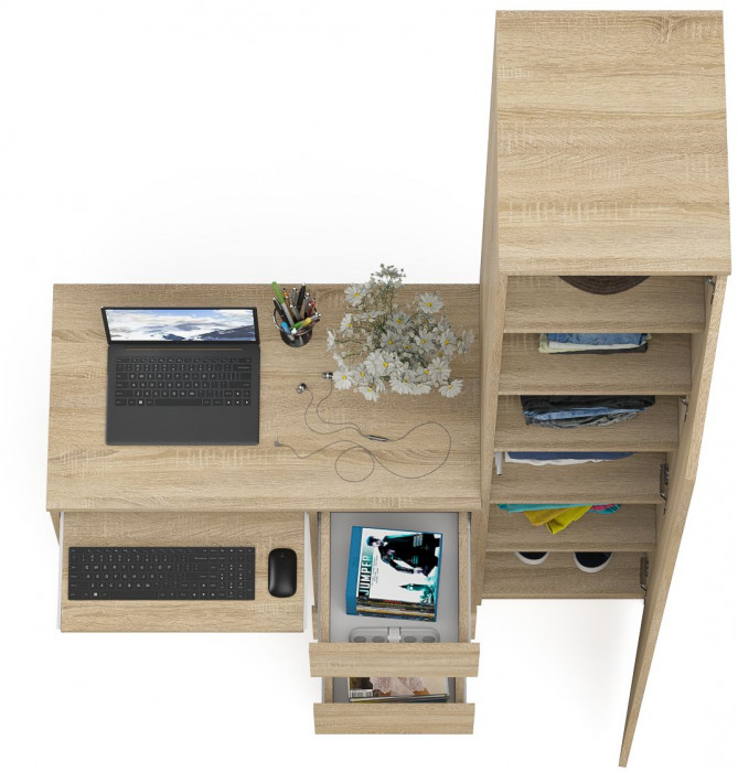 Мори компьютерный стол МС-6 правый + Пенал МШ400.1, дуб сонома