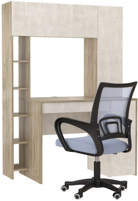 КР100 Стол компьютерный Комфорт 12.71 + кресло 103 серое, цвет дуб крафт серый/шёлковый камень, ШхГхВ 116,7х60,2х165,4 см., НЕ универсальная сборка