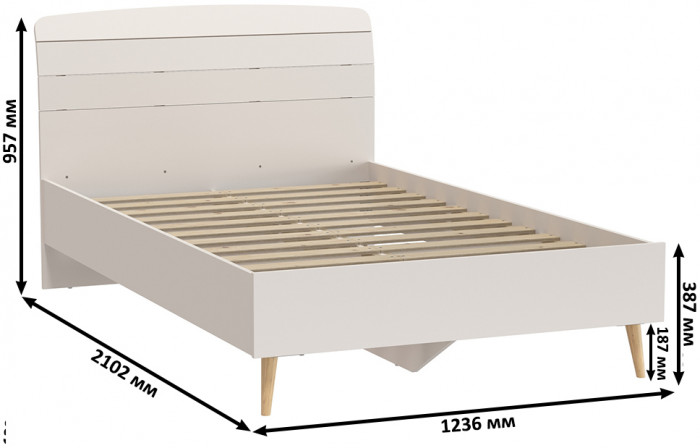 Афина Спальня 4-22905М1к.с. Кровать 1200, цвет кашемир серый, ШхГхВ 123,6х210,2х95,7 см., сп.м. 1200х2000 мм, б/м, основание есть - фанера, ножки: тик