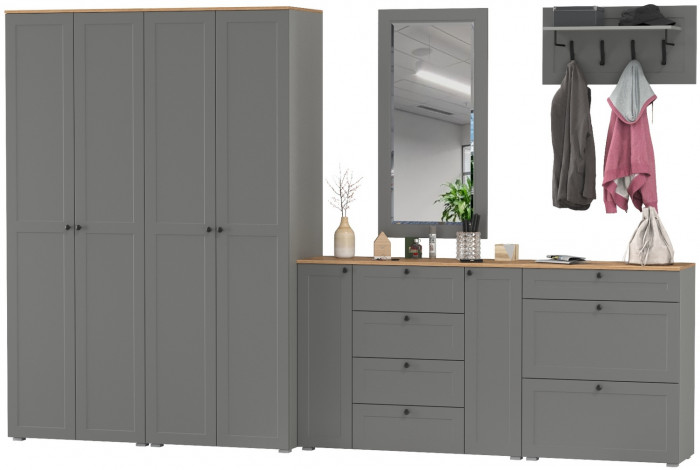 Остин Прихожая 60, цвет серый графит/дуб крафт золотой, ШхГхВ 360х54,3х229,6 см., универсальная сборка