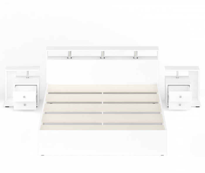 Камелия Кровать 1800 + две тумбы, цвет белый, ШхГхВ 296х217х78,2 см., сп.м. 1800х2000 мм., без матраса, основание есть