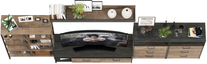 Трувор Гостиная 099, цвет дуб гранж песочный/интра, ШхГхВ 371,8х45,4х195 см., универсальная сборка