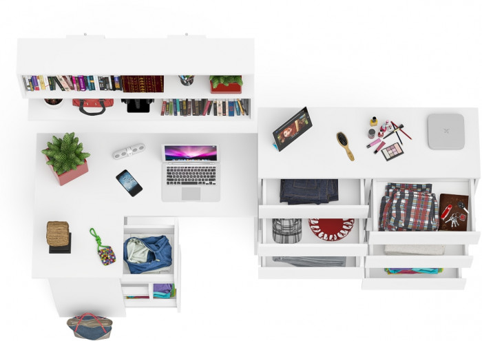 Мори компьютерный стол МС-16 левый + Комод МК1200.10 + Полка 1200, белый