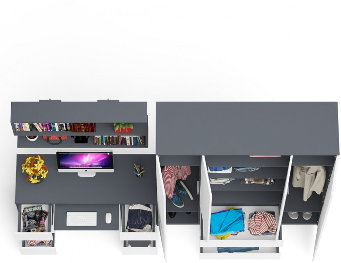 Мори компьютерный стол МС-2 + Шкаф МШ1600.1 + Полка 1200, графит/белый