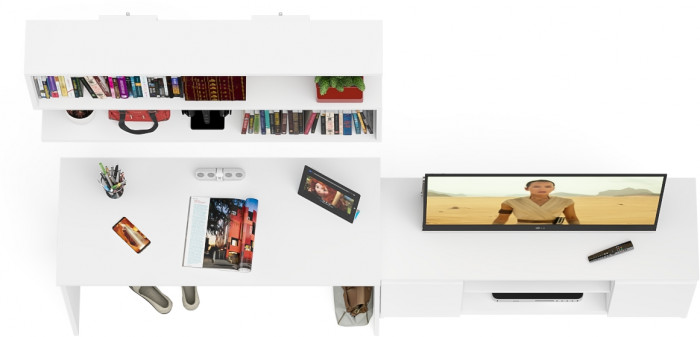 Мори Стол письменный МСП1200.1 + Тумба МТВ1200.1 + Полка 1200, цвет белый, ШхГхВ 240,8х50х209,6 см., универсальная сборка