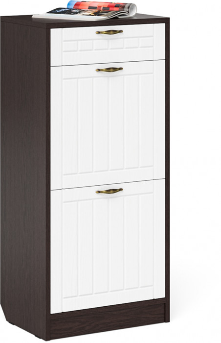 Прихожая П-6 Компоновка № 04, цвет венге/фасады МДФ белое дерево фрезеровка прованс, ШхГхВ 120х35х200 см.