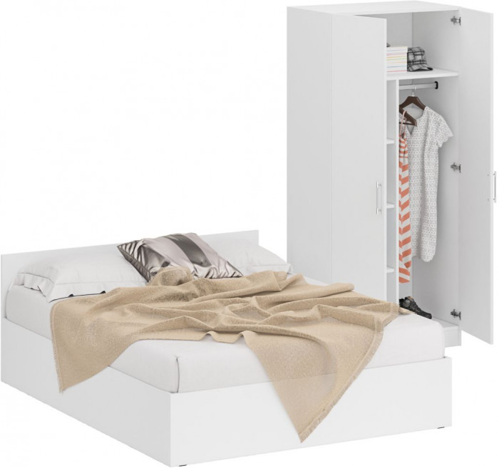 Кровать 1600 + Шкаф 2-х створчатый Стандарт, белый