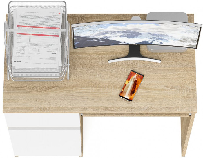 Мори компьютерный стол МС-1 левый, дуб сонома/белый