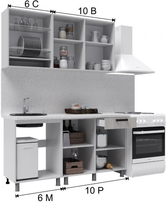 Кухонный гарнитур Тоскана 1,6м Белый/Графит