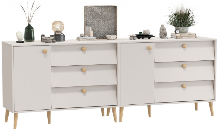 Афина Спальня Комод с дверкой и тремя ящиками х 2, кашемир серый