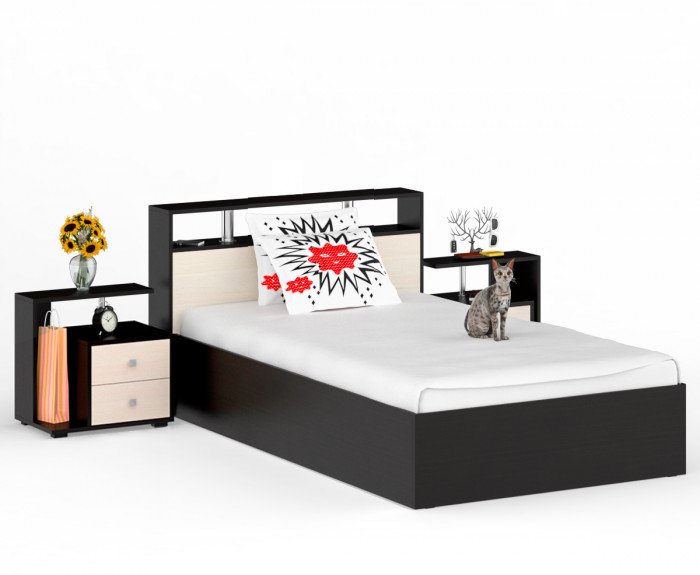 Камелия Кровать 1200 + две тумбы, венге/дуб лоредо