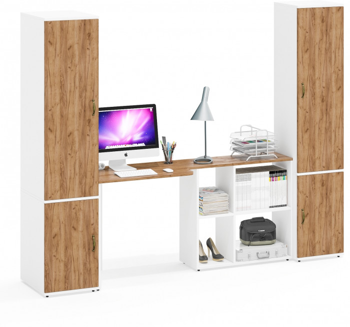 Лидер-8 Пенал МД 23Б + Стол + Пенал 21Б, белый шагрень/крафт золото