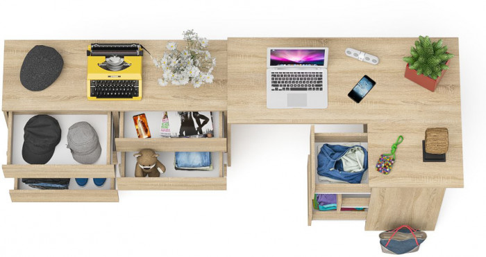 Мори компьютерный стол МС-16 правый + Комод МК1200.6, дуб сонома