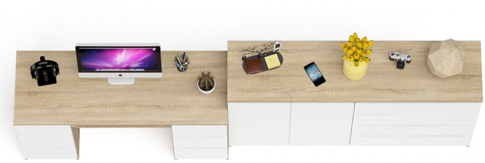 Мори компьютерный стол МС-2 + Комод МК1600.1, дуб сонома/белый