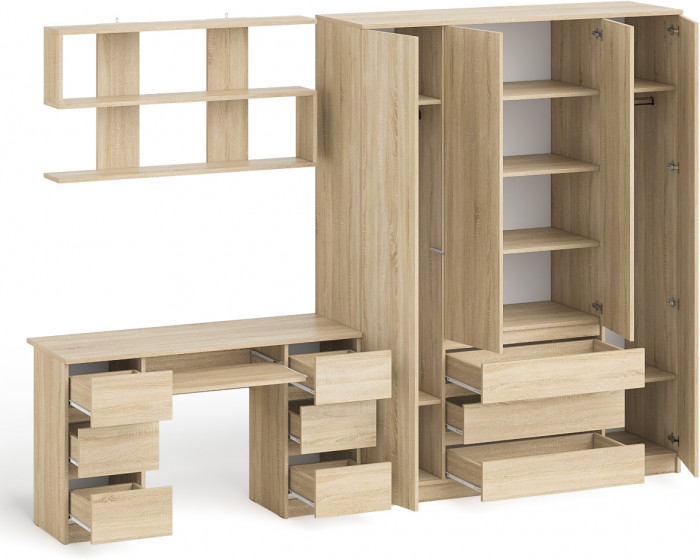 Мори компьютерный стол МС-2 + Шкаф МШ1600.1 + Полка 1200, дуб сонома