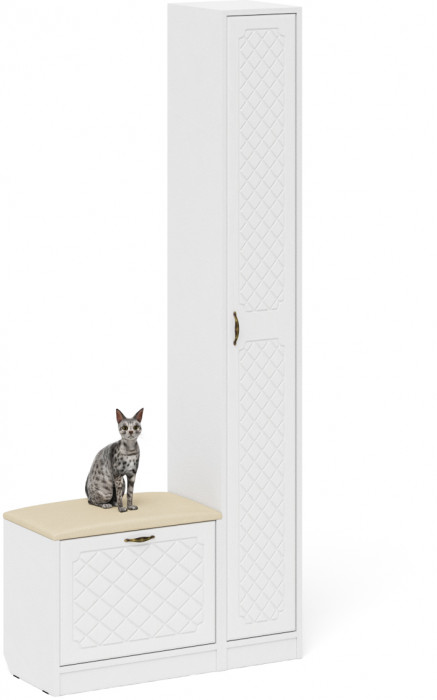 Прихожая П-6 Компоновка № 19, белая шагрень/фасады МДФ белое дерево фрезеровка ромб