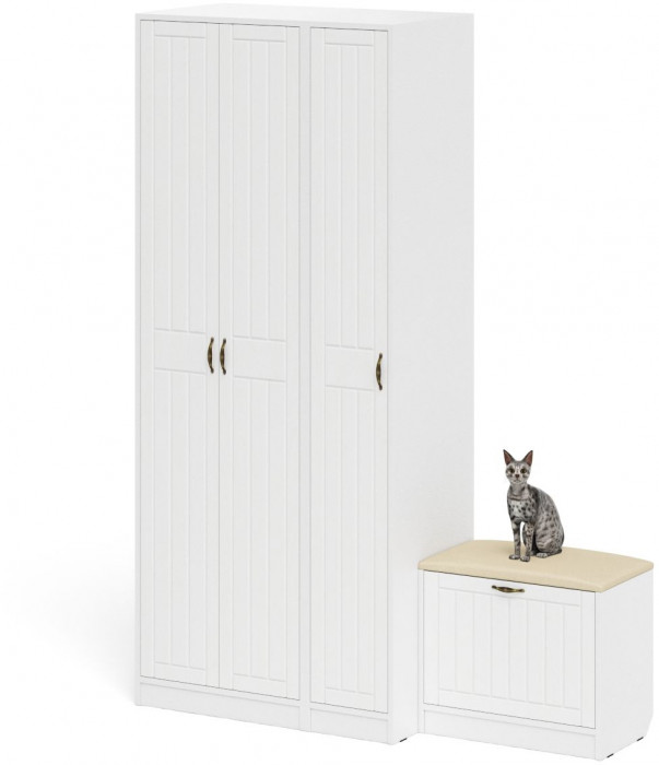 Прихожая П-6 Компоновка № 45, белая шагрень/фасады МДФ белое дерево фрезеровка прованс