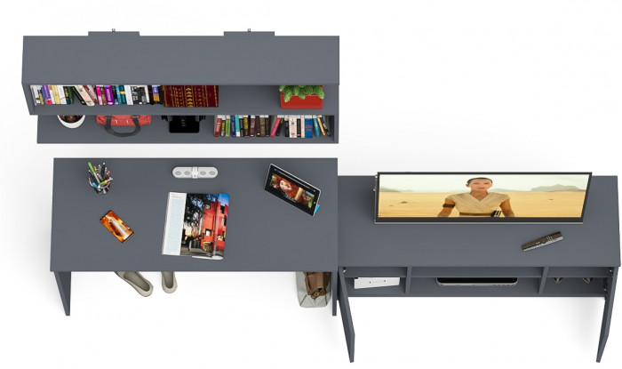 Мори Стол письменный МСП1200.1 + Тумба МТВ1200.1 + Полка 1200, цвет графит, ШхГхВ 240,8х50х209,6 см., универсальная сборка