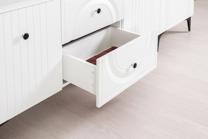 Валенсия Гостиная 16.45 Тумба под ТВ, ЛДСП белый шагрень/МДФ белый шагрень