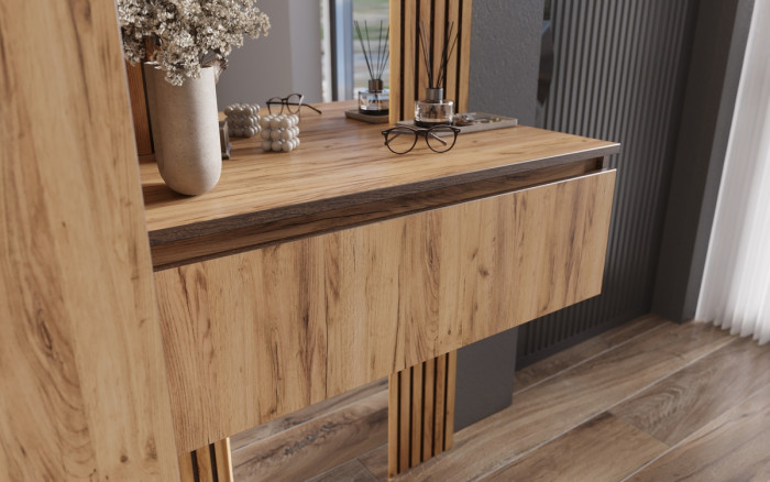 Тумба с зеркалом со шкафом 2-х ств.(800) Норд, Дуб крафт (Кромка ВЕНГЕ)