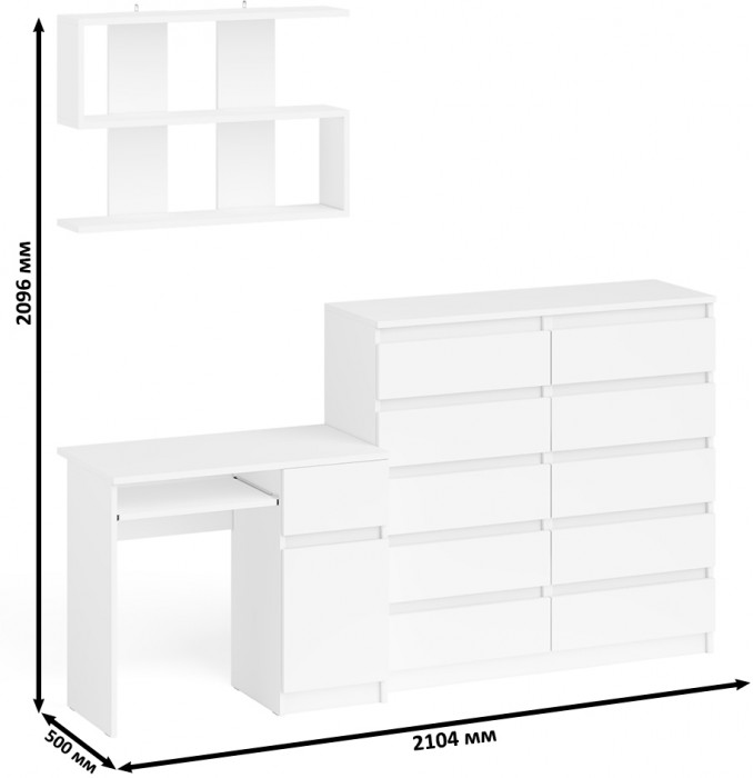 Мори компьютерный стол МС-1 правый + Комод МК1200.10 + Полка 900, белый