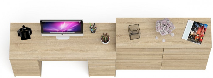 Мори Стол компьютерный МС-2 + Комод МК1200.8, цвет дуб сонома, ШхГхВ 255,8х50х94 см., универсальная сборка