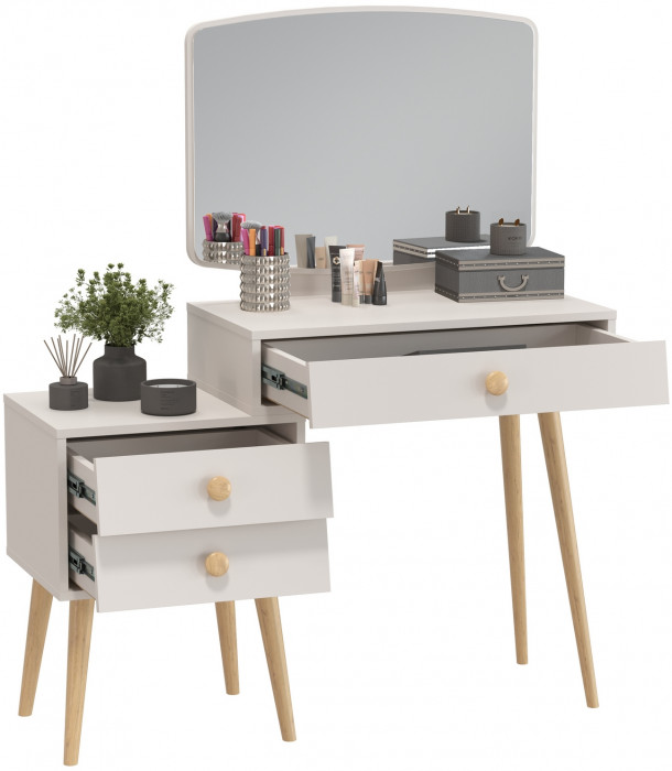 Афина Спальня 4-25901М1к.с. Трюмо, цвет кашемир серый, ШхГхВ 105х38,6х129 см., универсальная сборка, цвет ножек: тик