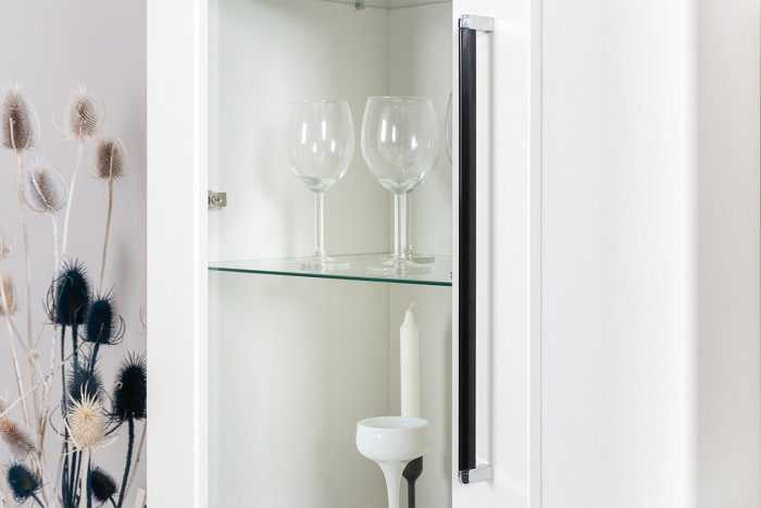 Валенсия Гостиная № 062, цвет ЛДСП белый шагрень/МДФ белый шагрень, ШхГхВ 243,1х38,3х225,2 см., ниша для ТВ 133х38х117 см.