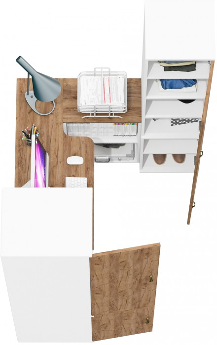 Лидер-8 Пенал МД 23Б + Стол + Пенал 22Б, белый шагрень/крафт золото